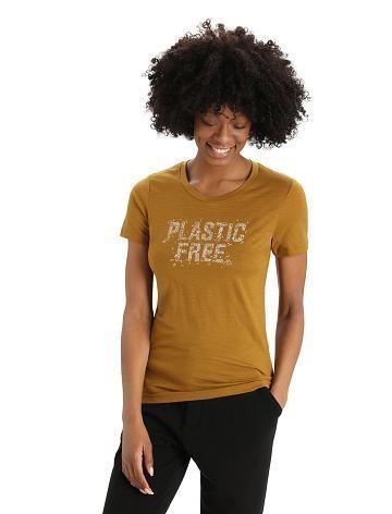 T Shirts Icebreaker Merino Tech Lite II Corta Sleeve Plastic Free Femme Marron | FR 1601QMAZ